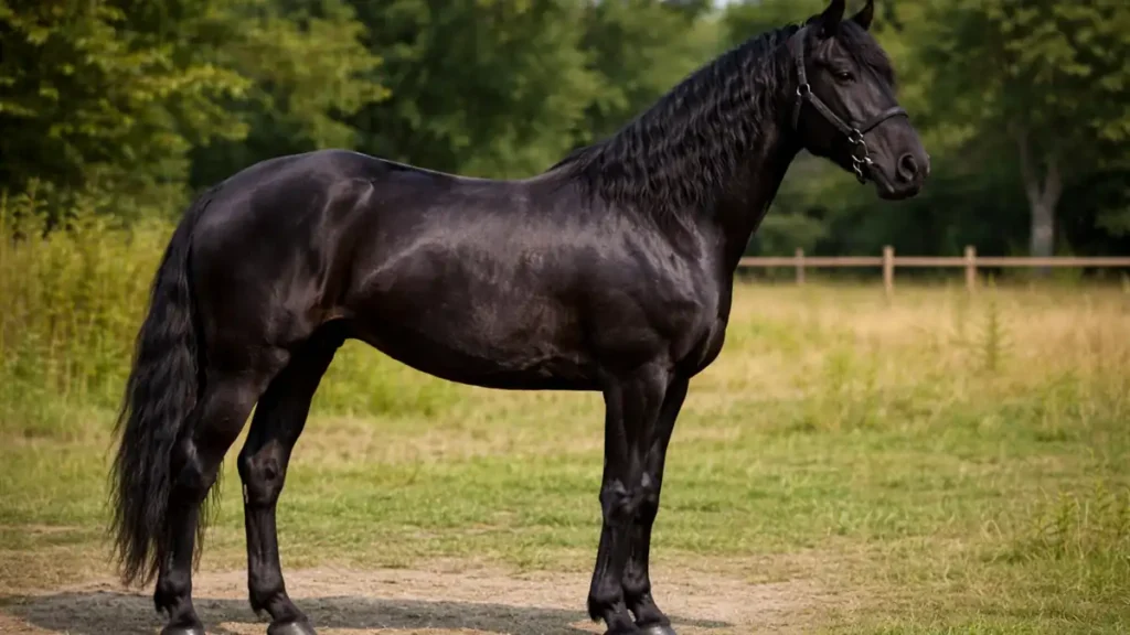 maść kara koń w pełnym planie